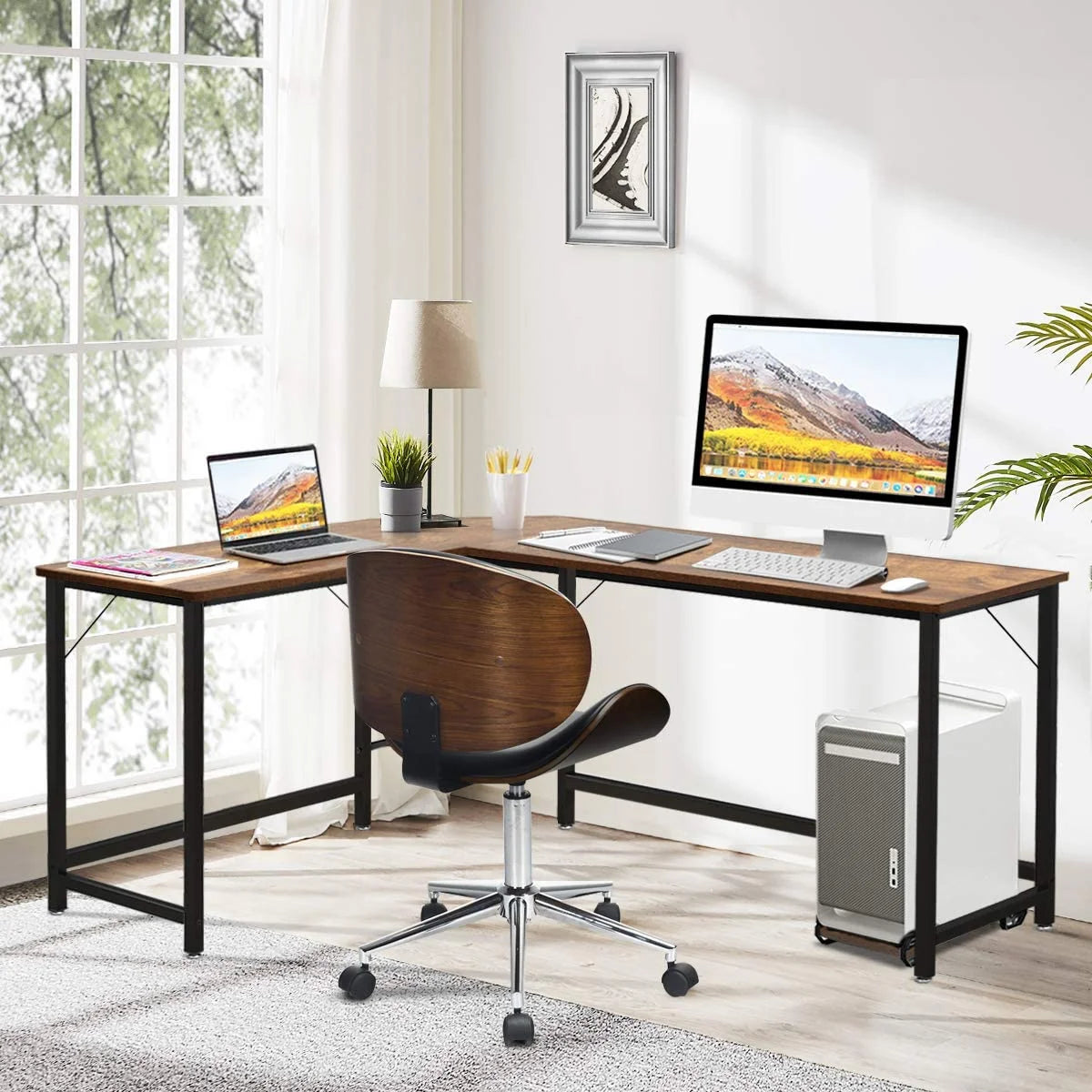 66 Inch L-Shaped Computer Desk with CPU Stand R631769