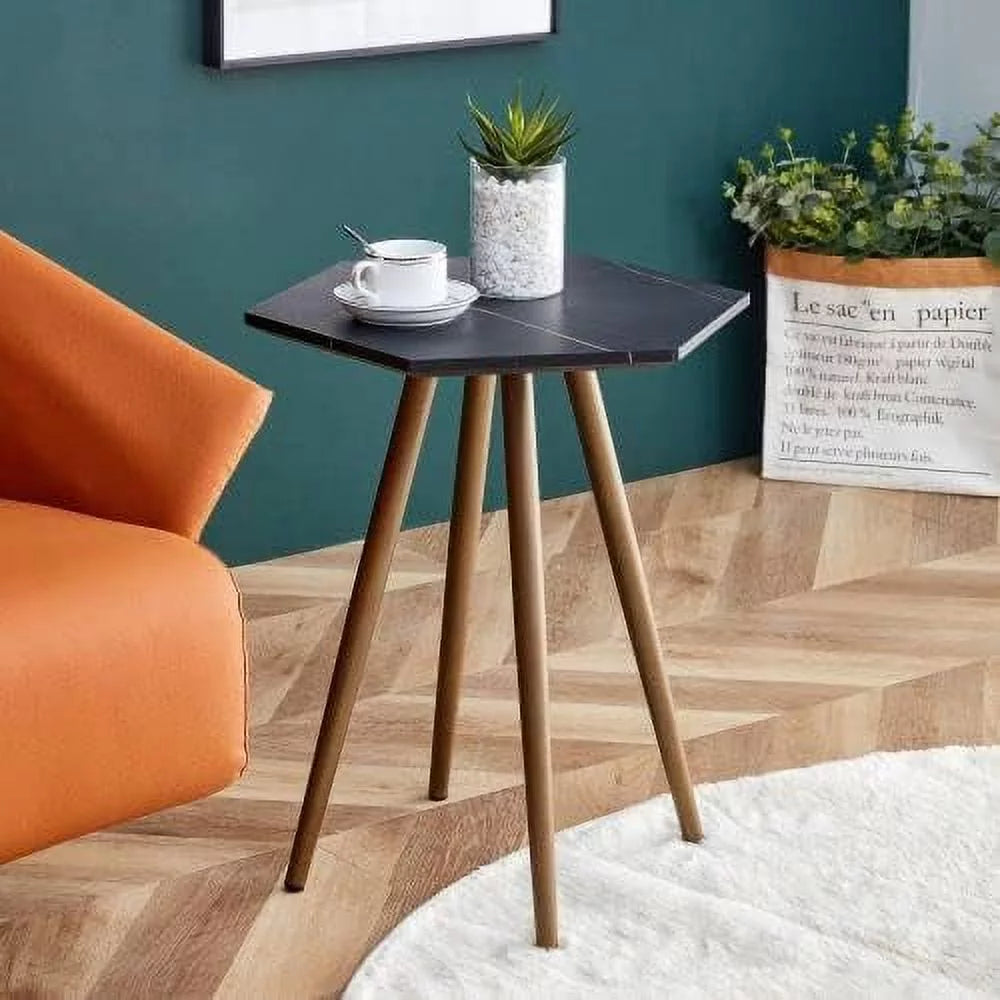 Faux Marble End & Side Table with Dark Metal Legs V4910