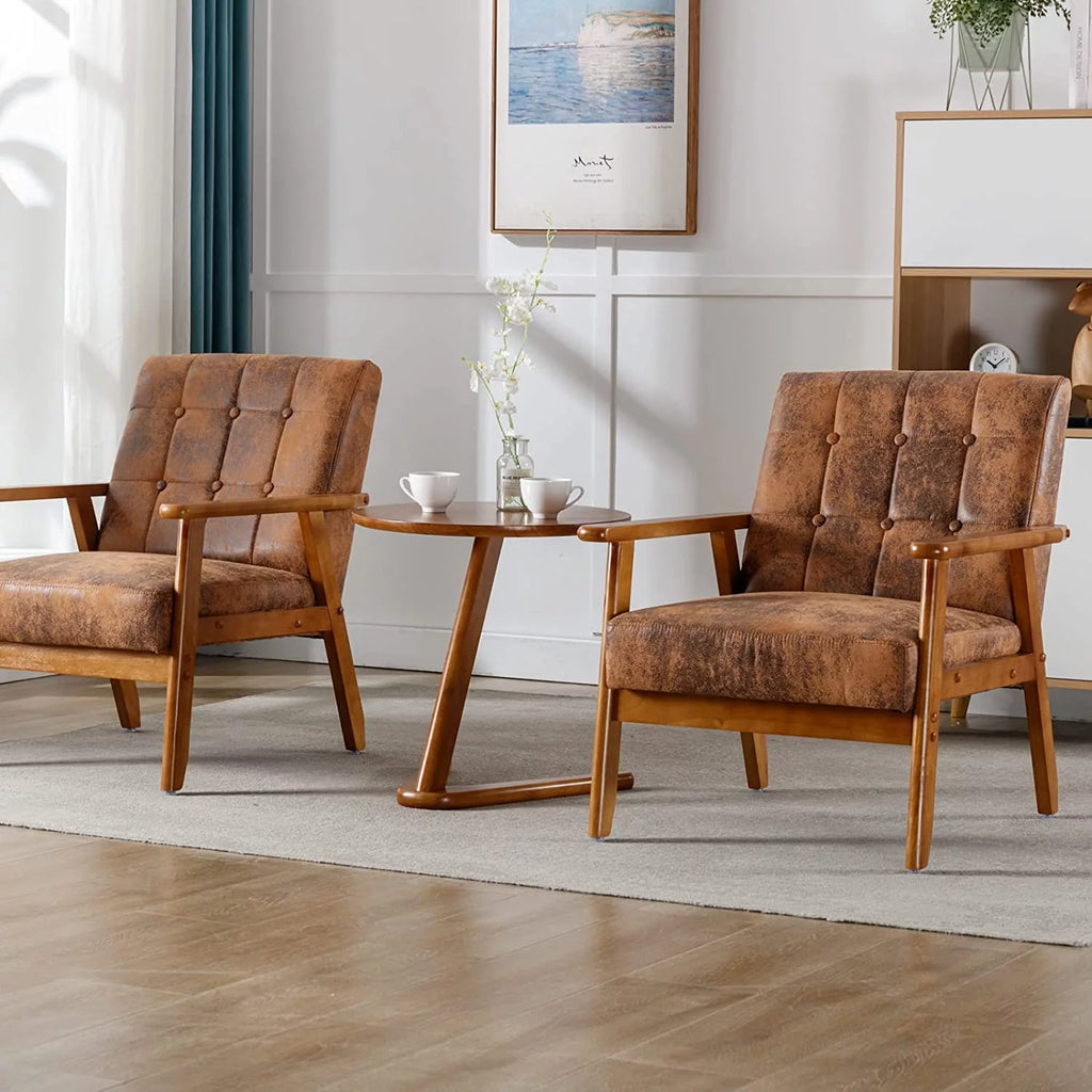 Mid Century Modern Accent Chair Set of 2 with Side Table Z7352
