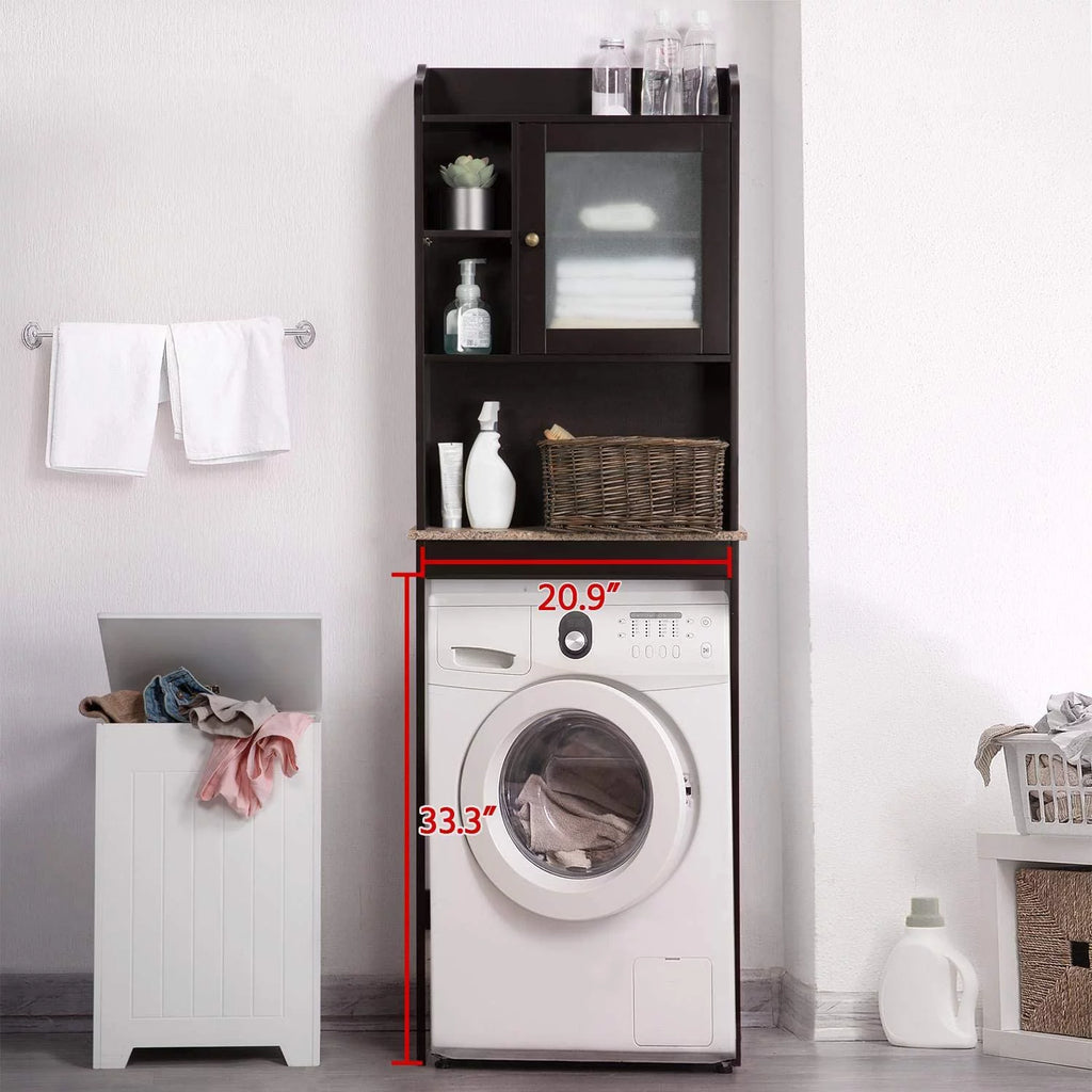 Espresso Freestanding Bathroom Cabinet with Glass Door M929