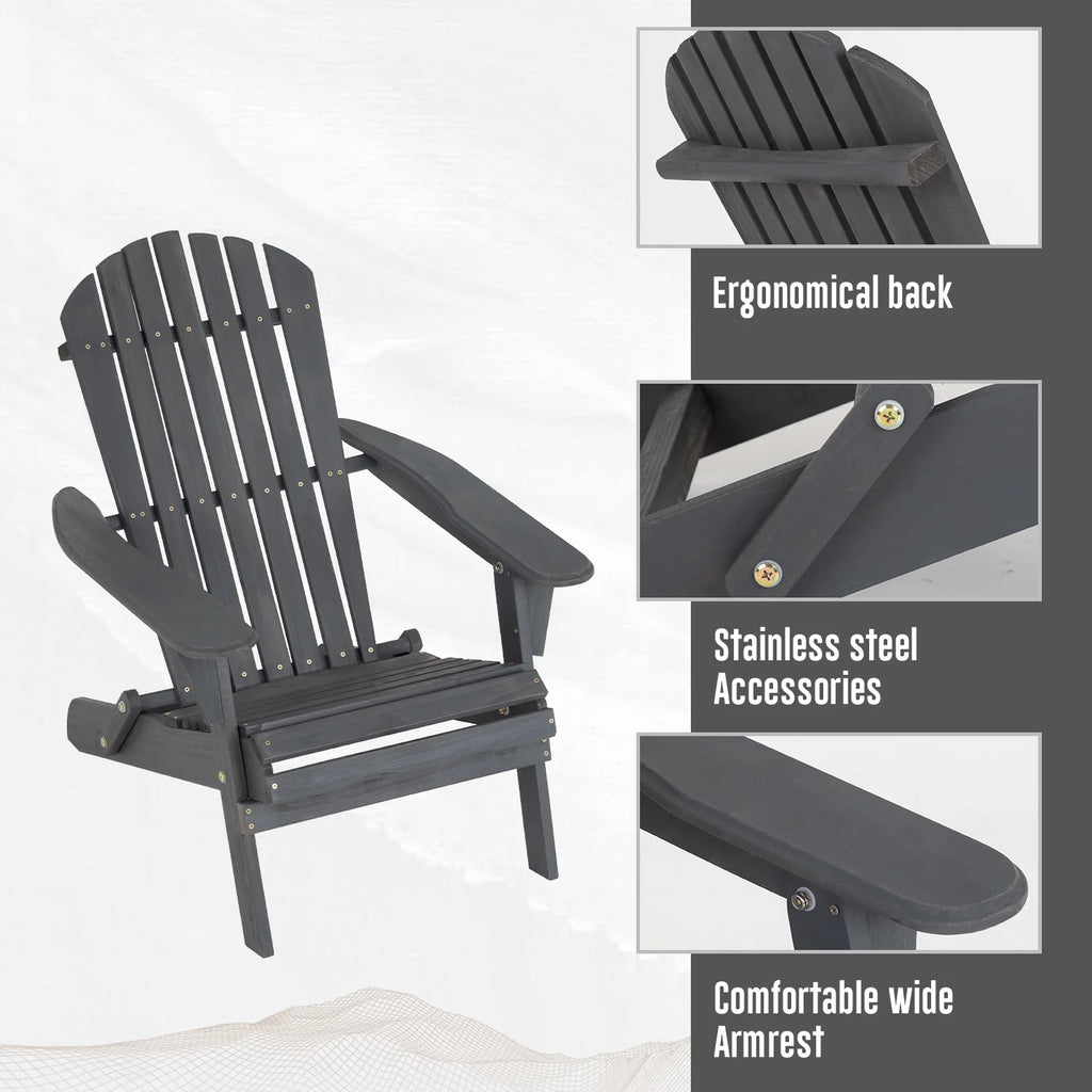 Folding Adirondack Chair Weather Resistant Wood Patio Chair Grey J33987