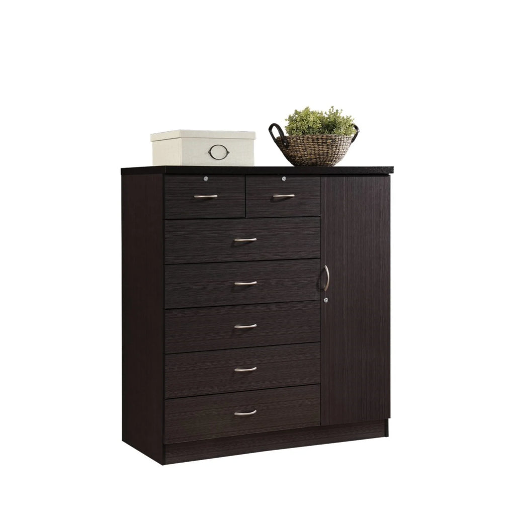 White 7 Drawer Chest with Locks and 1 Door 3 Shelves H855