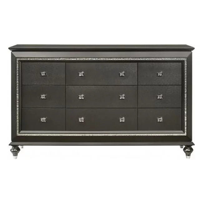 Metallic Gray Nine Drawers Manufactured Wood Dresser G38615
