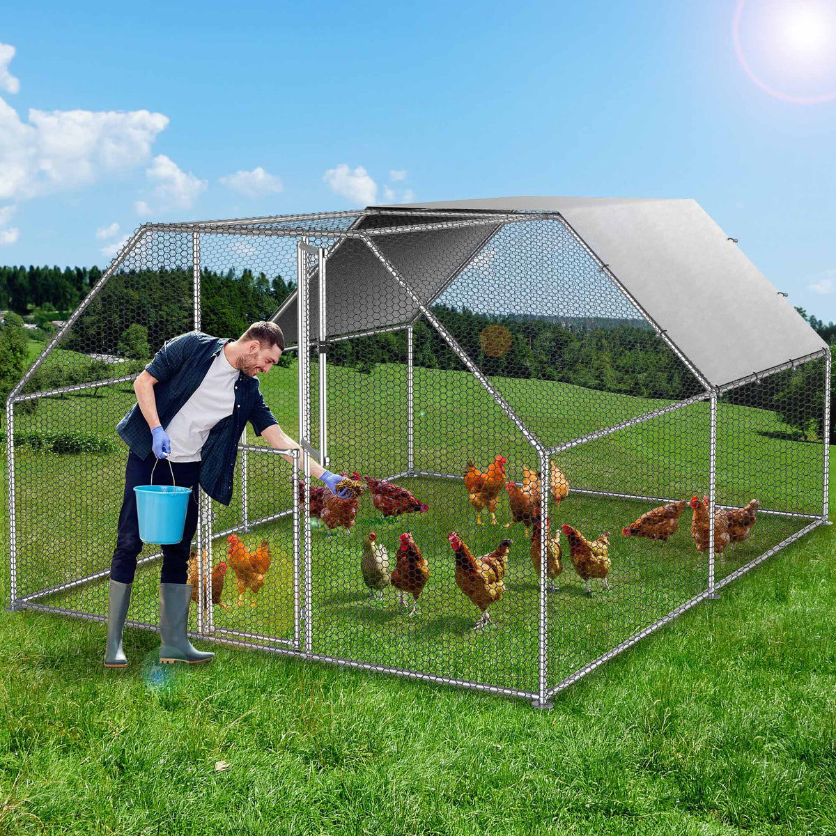 13.1 x 9.8 x 6.4 ft Metal Chicken Coop with Waterproof Cover U713997