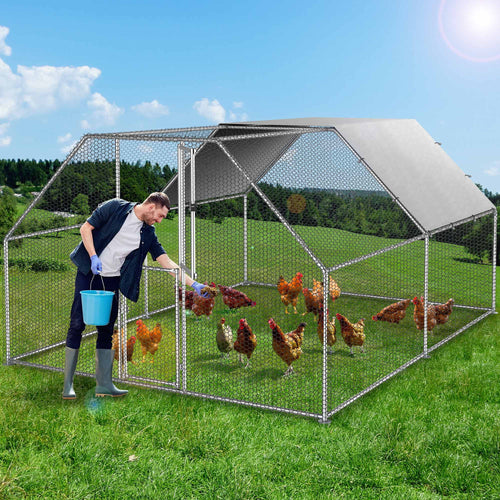 13.1 x 9.8 x 6.4 ft Metal Chicken Coop with Waterproof Cover U713997