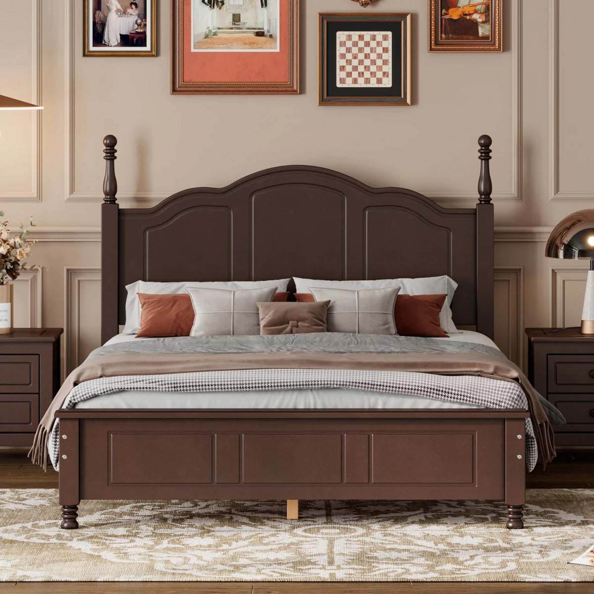 Full Size Wooden Platform Bed Frame with Slat Support J906847