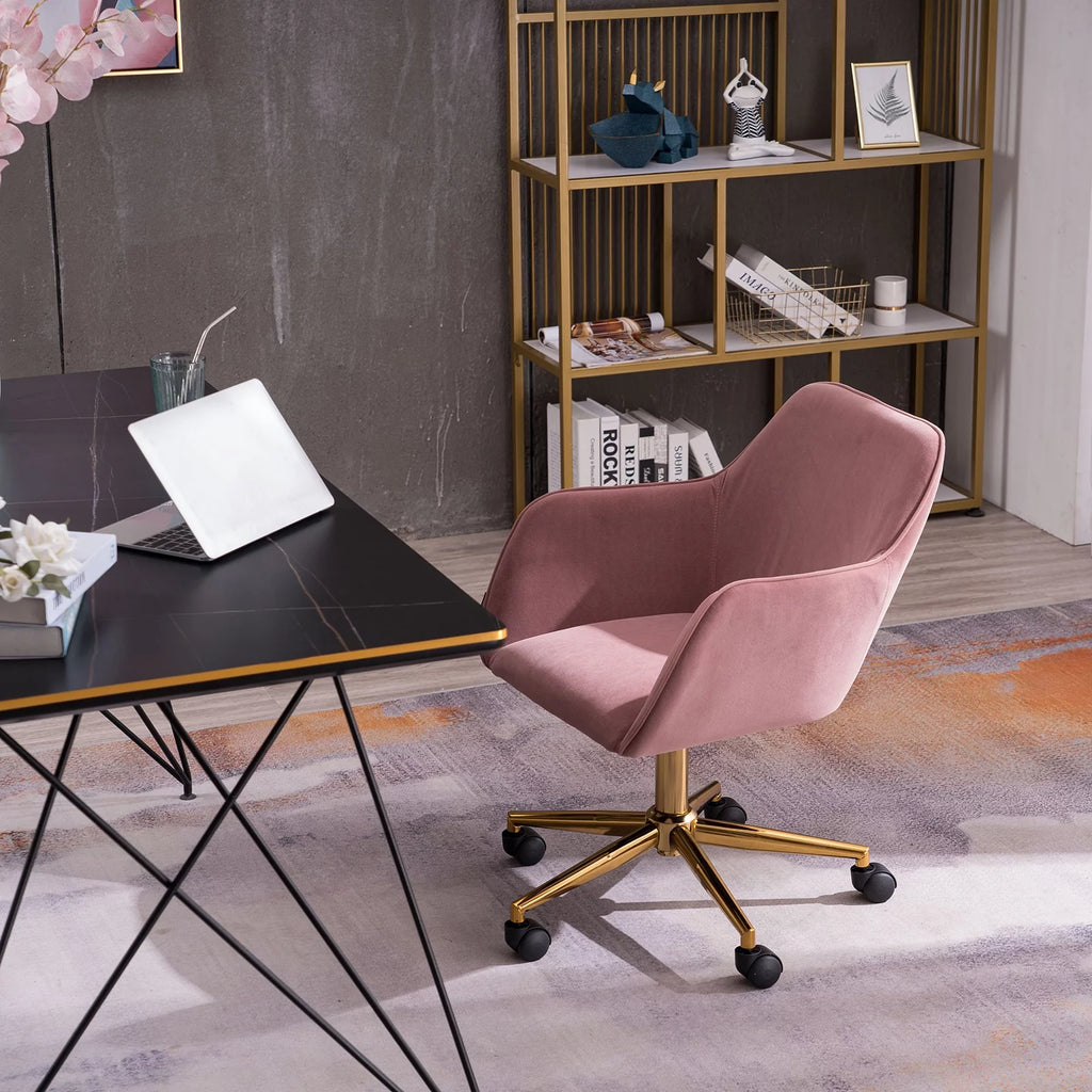 Modern Adjustable Height 360 Revolving Office Chair with Gold Metal Legs F82776