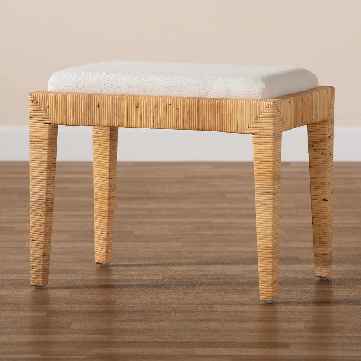 Natural Brown Rattan and Mahogany Wood Ottoman H786222