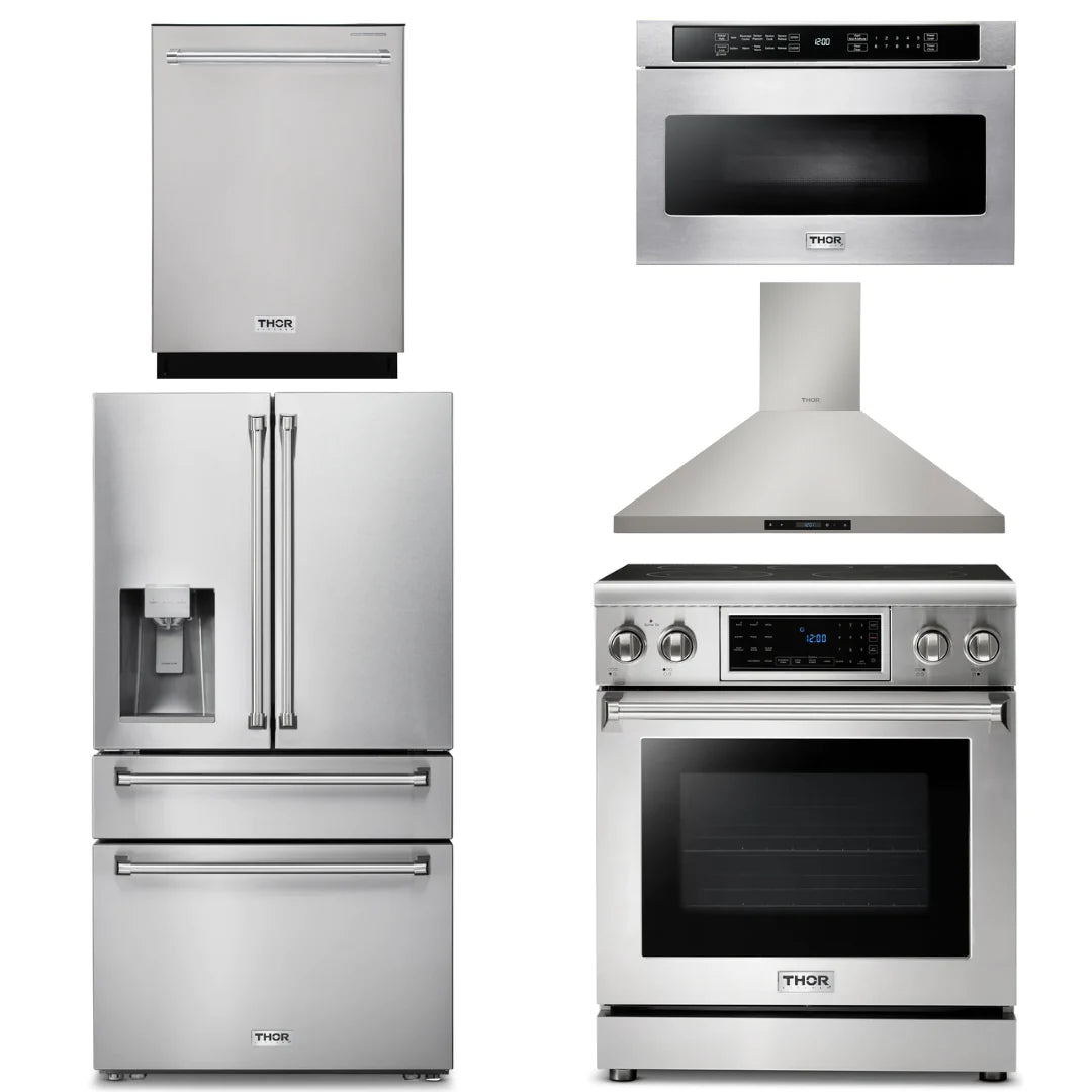 30 Electric Range, Range Hood, Microwave, Refrigerator with Water and Ice Dispenser, Dishwasher D38892