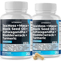 Sea Moss Maca Black Seed Oil Ashwagandha Bladderwrack Turmeric Manuka Elderberry Vitamins C & D3 Chlorophyll Zinc Black Pepper 60 Count Pack of 2 M48688