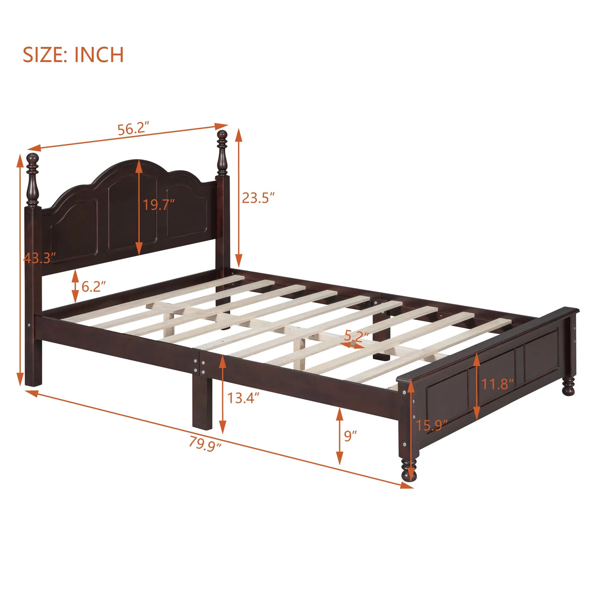 Full Size Wooden Platform Bed Frame with Slat Support J906847