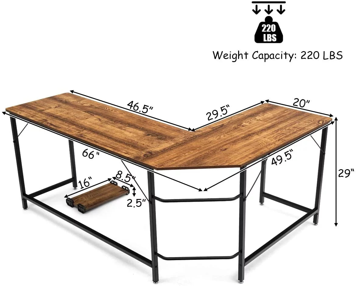 66 Inch L-Shaped Computer Desk with CPU Stand R631769
