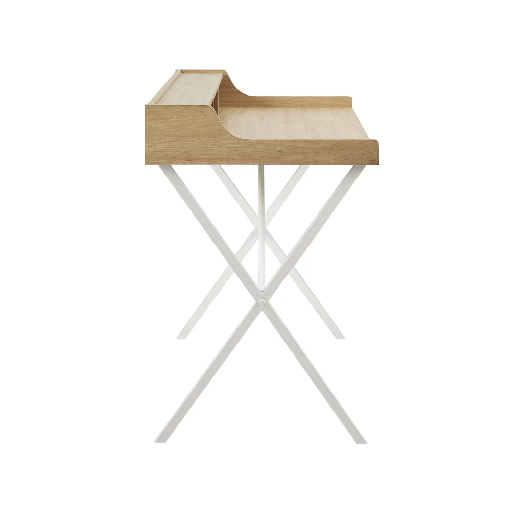 Modern Writing Desk with 3 Built-in Cubbies Storage and Metal Leg in Natural White N9723