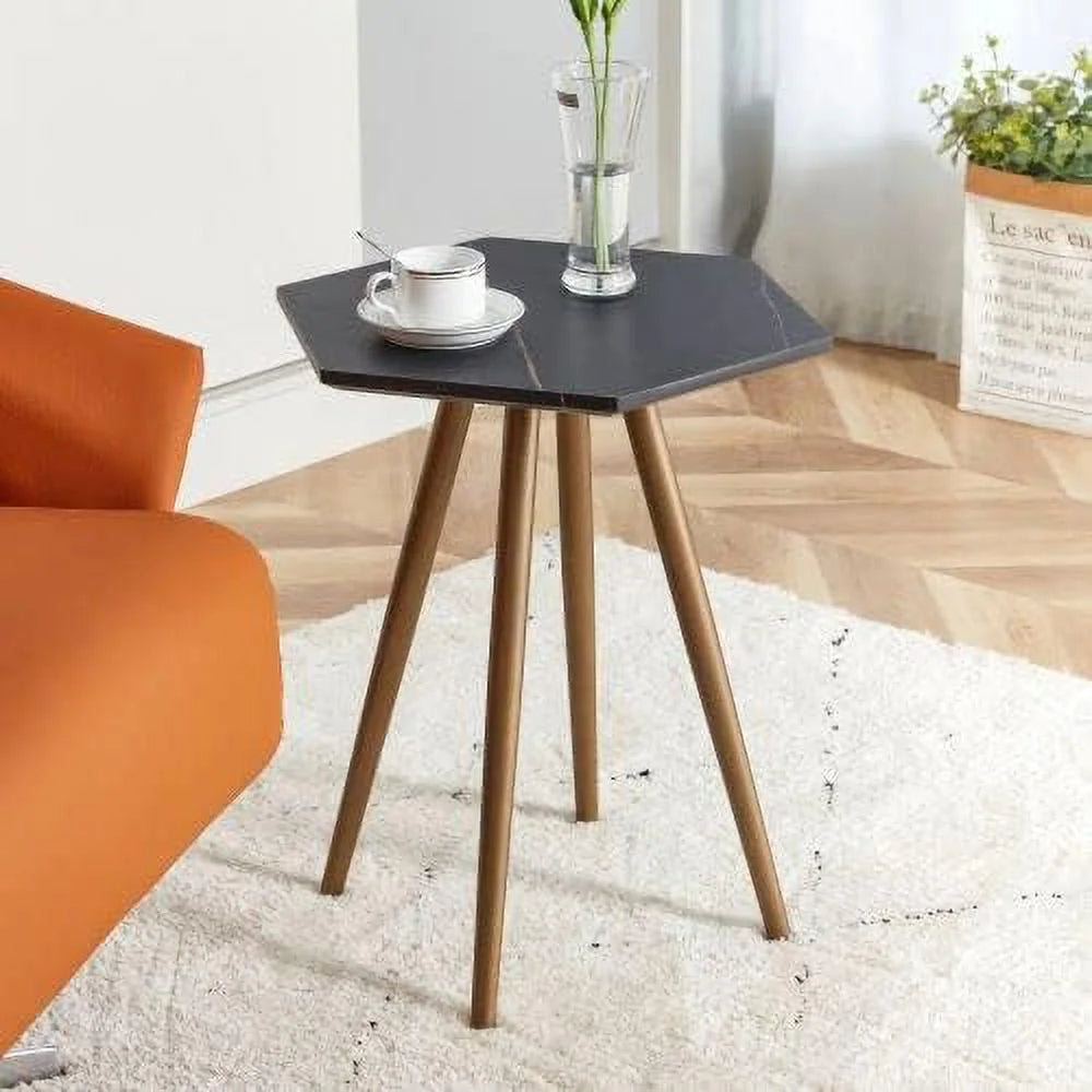 Faux Marble End & Side Table with Dark Metal Legs V4910