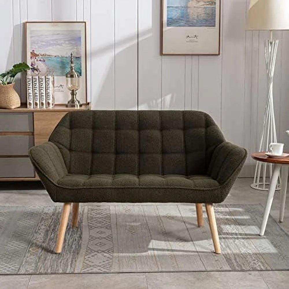 48" Small Fluffy Loveseat Sofa with Wood Legs I65238