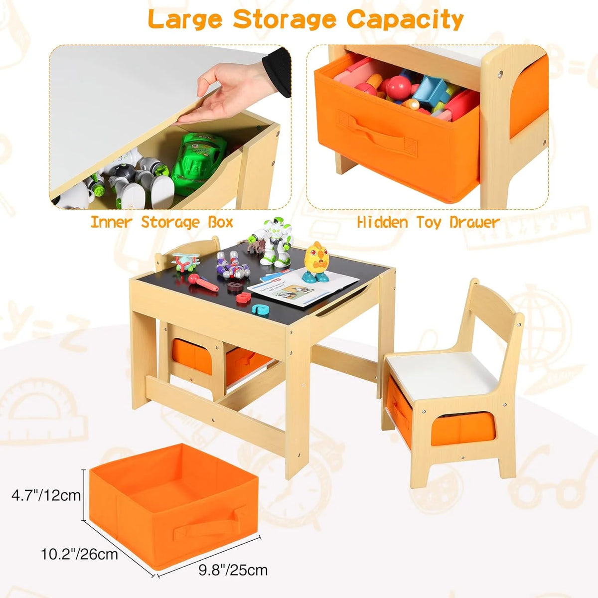 Kids Table and Chair Set with Storage Drawers W92038