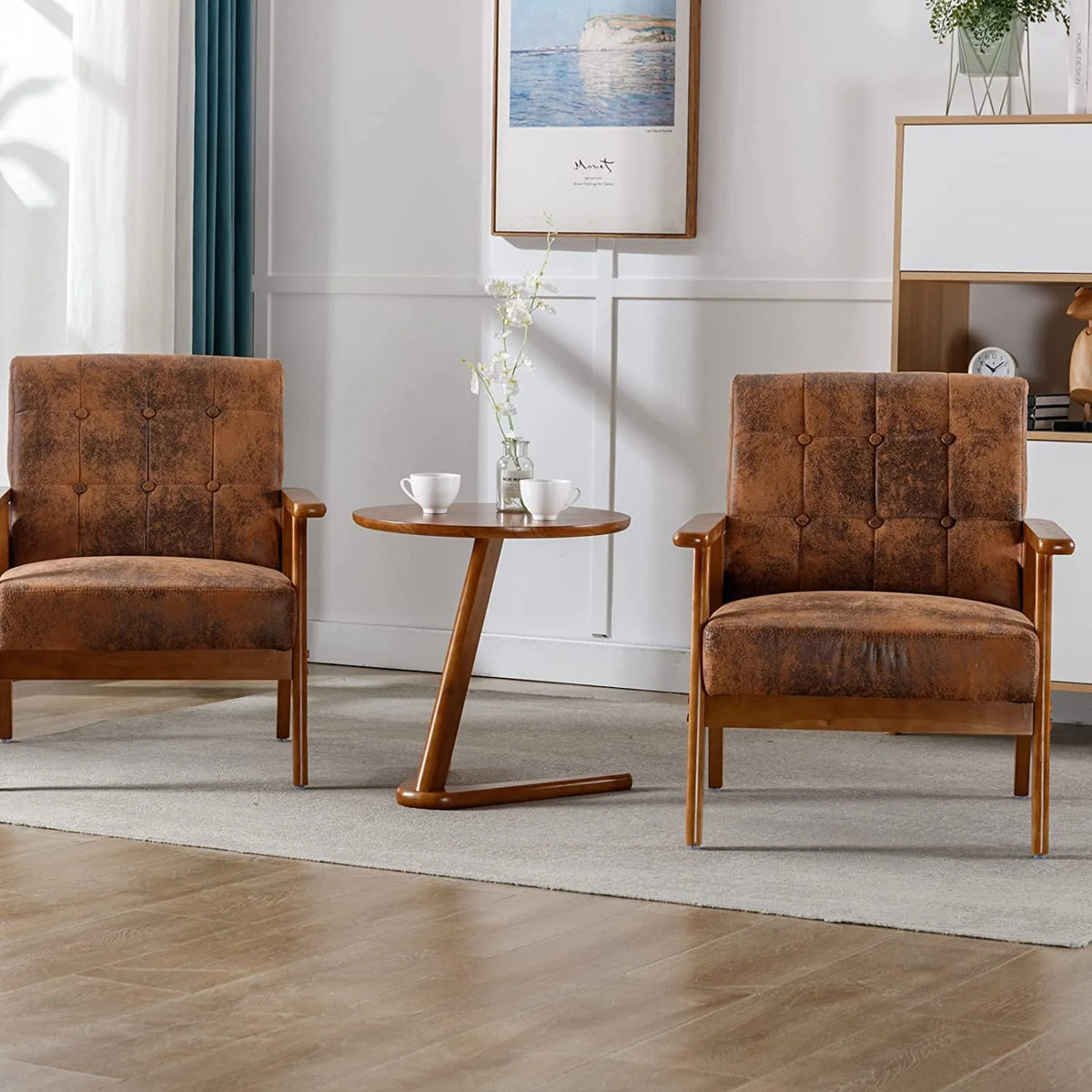 Mid Century Modern Accent Chair Set of 2 with Side Table Z7352
