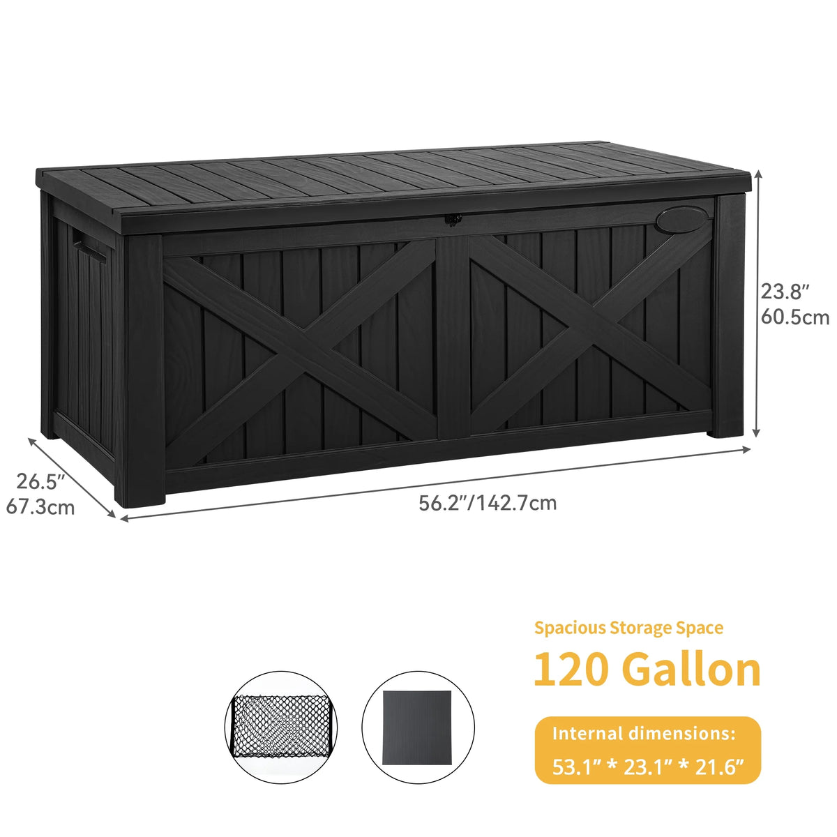 120 Gallon Black Resin Deck Box C7199