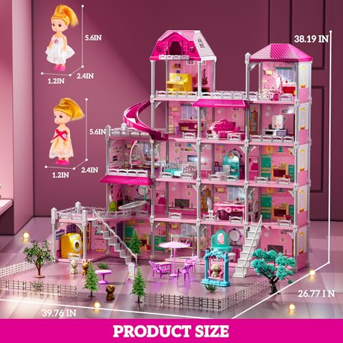 Indoor Playset with 4 Storeys 11 Rooms 2 Dolls M865336