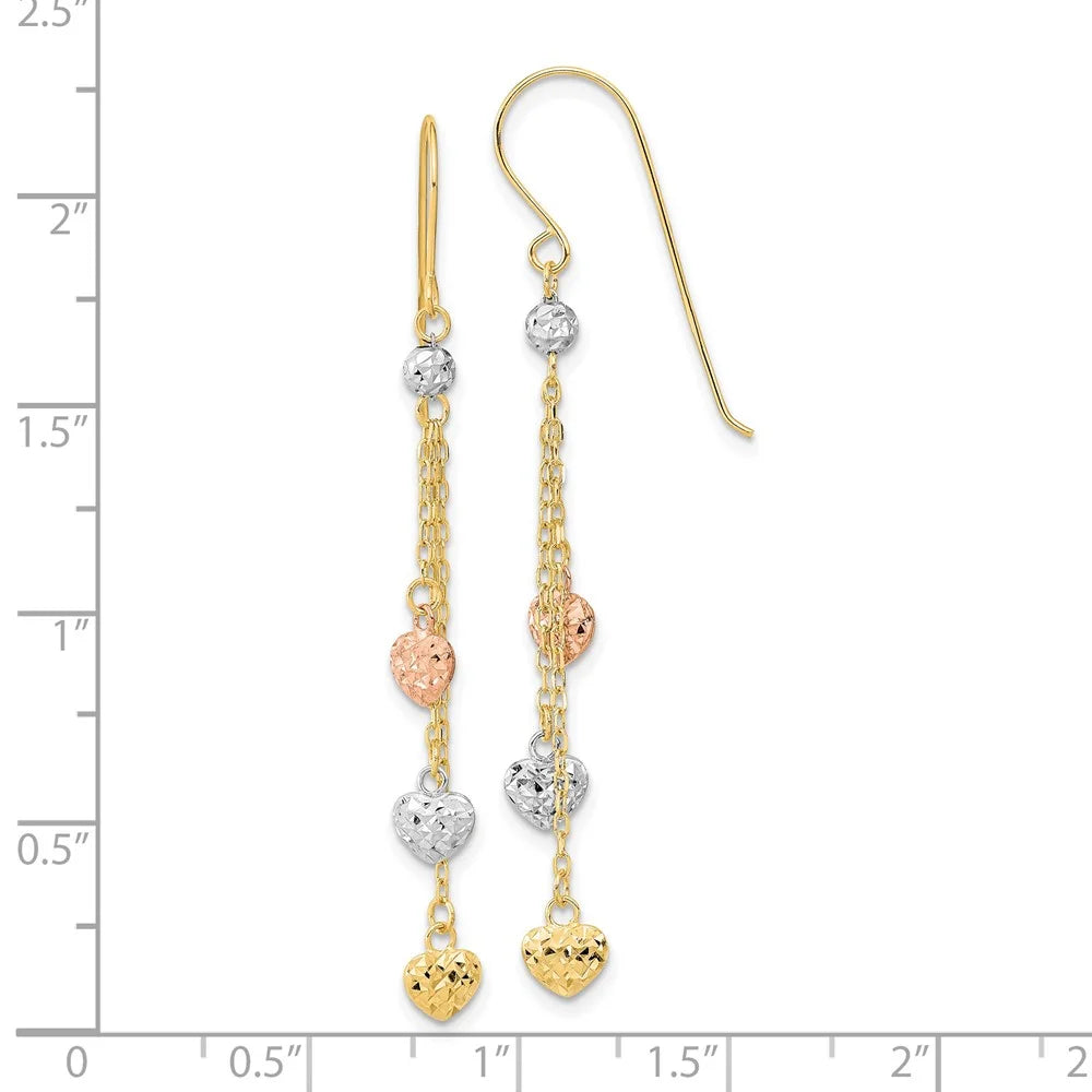 14 Karat Tri-color Diamond-cut Dangle Earrings I488750