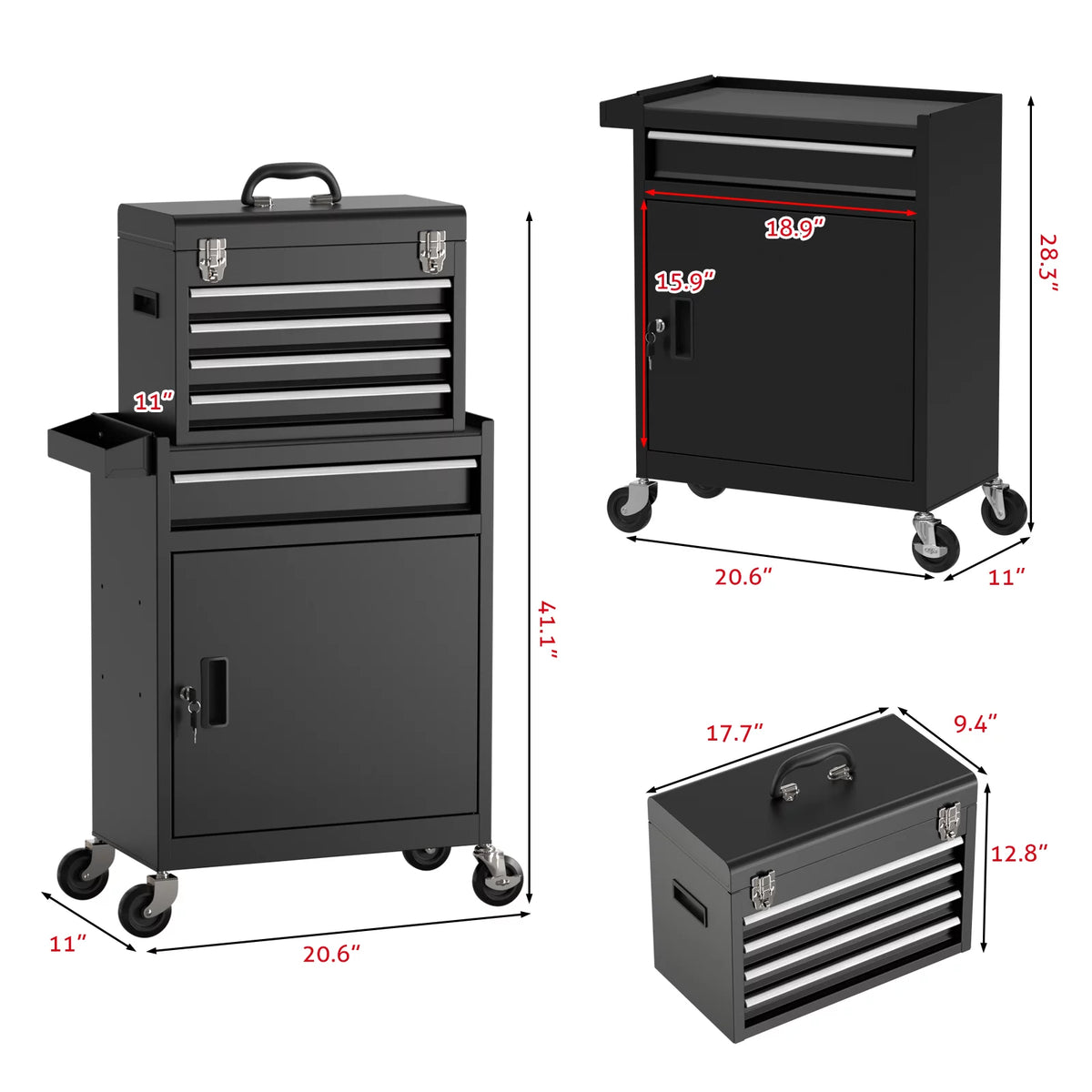 Black 5 Drawer Tool Storage Cabinet with Wheels and Lock U699