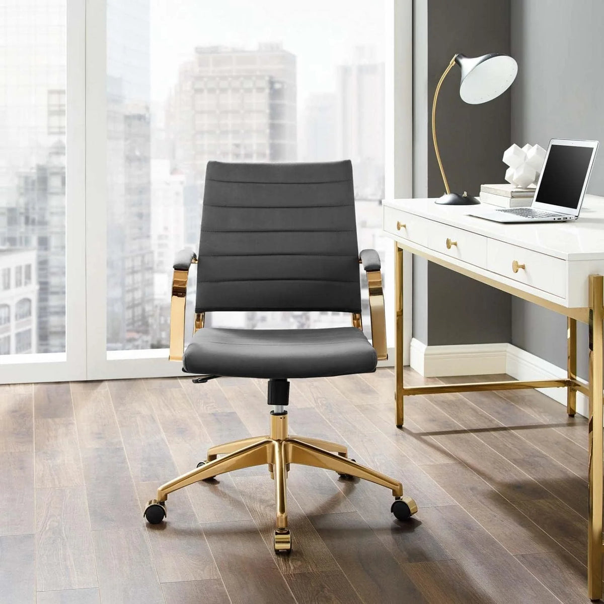 Gray Velvet Swivel Office Chair J44613