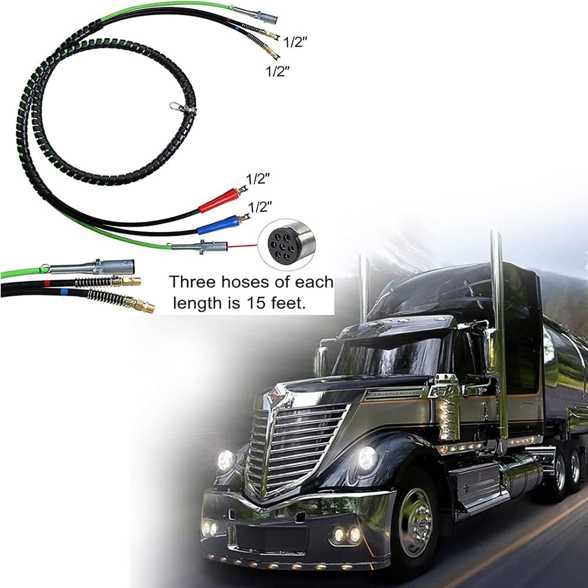 Semi Truck Trailer Tractor 3-in-1 Wrap Set ABS Air Power Line Hose Wrap 7 Way Electrical Rubber Air Hose Electrical Cable Wrap Air Line Hose 15' I4560