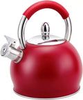 Red Stainless Steel Tea Kettle with Silicone Handle 3.2 Quart B741812