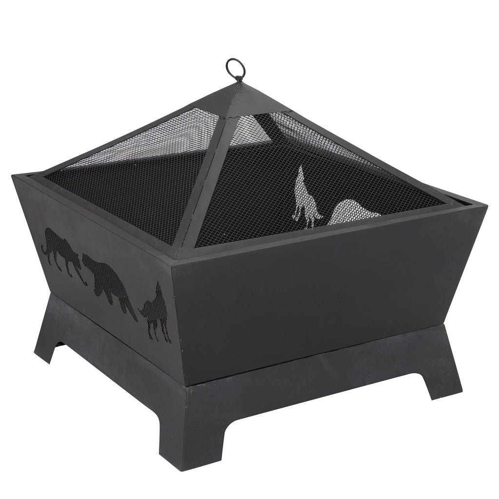 26 Metal Pyramidal Fire Pit with Cover&Poker F7851