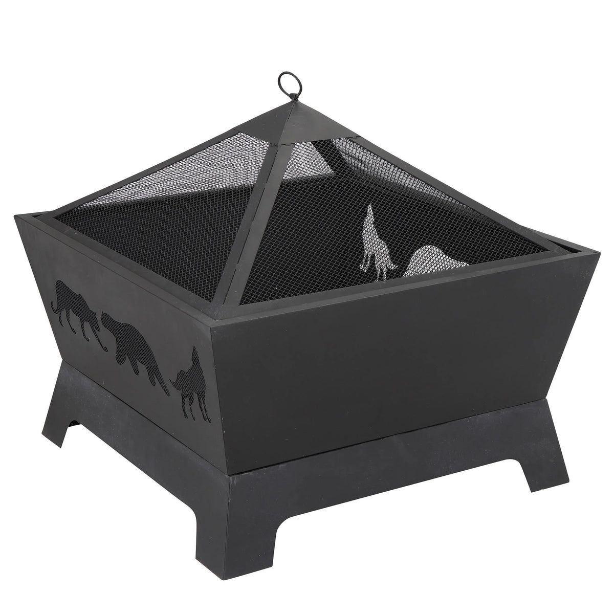 26 Metal Pyramidal Fire Pit with Cover&Poker F7851