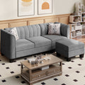 Black L Shaped Linen Fabric Sectional Sofa T3431