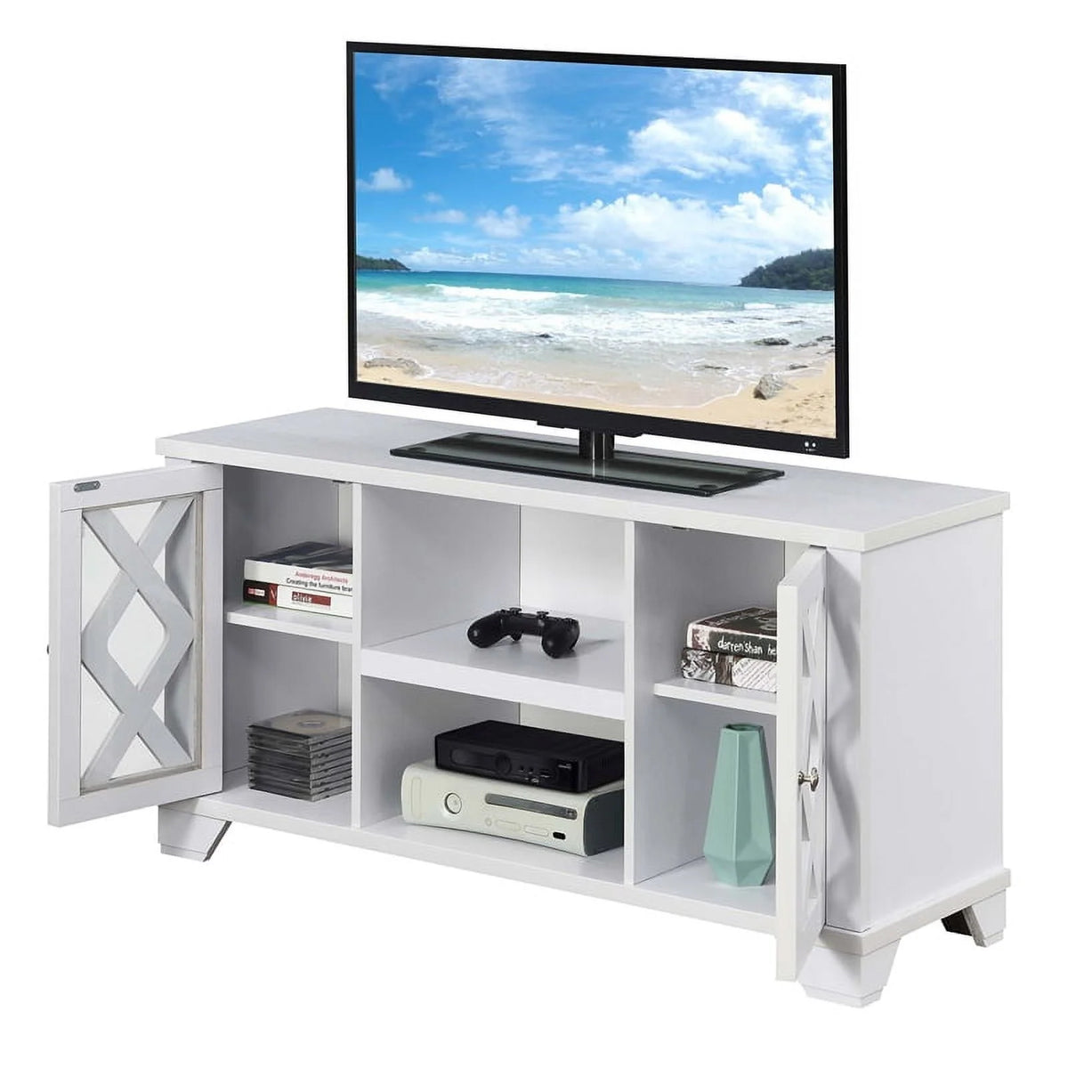 47" White TV Stand with Storage Cabinets T813426