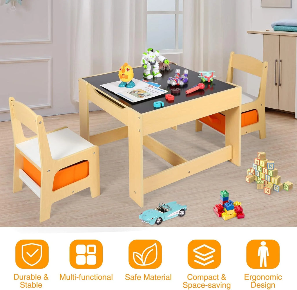 Kids Table and Chair Set with Storage Drawers W92038