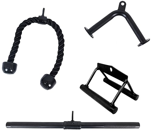 Tricep Press Down Cable Attachment, LAT Pulldown Attachment, V Handle with Rotation, Tricep Rope, Rotating Bar, V-Shaped Bar, 4-Piece C583568