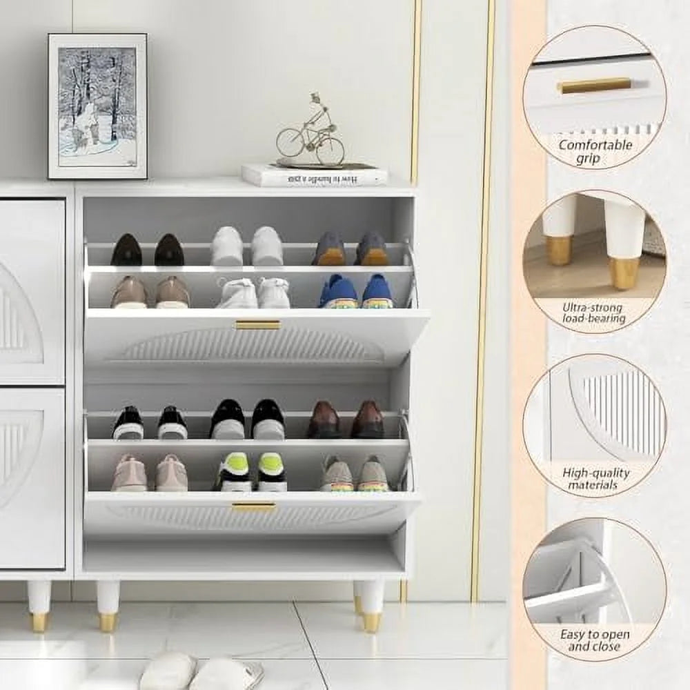 White 2 Flip Drawers Slim Shoe Cabinet E238181