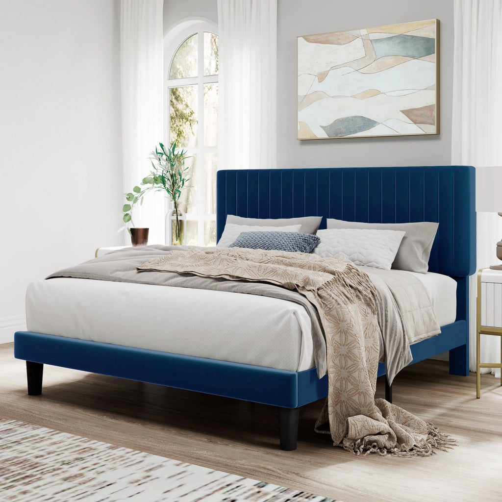 Pink Queen Size Upholstered Platform Bed Frame with Velvet Headboard D917
