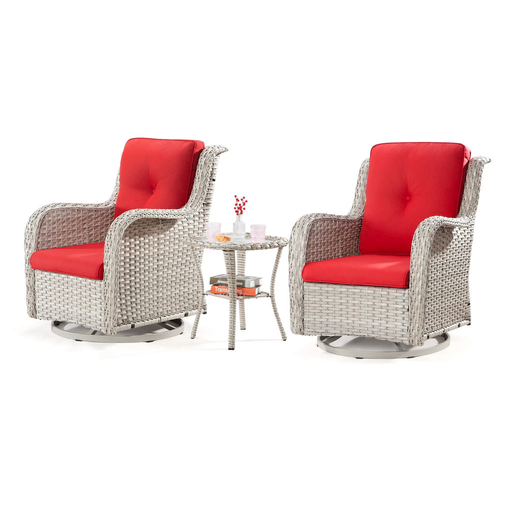 Outdoor Swivel Rocker Wicker Patio Chairs Set of 2 with Table, Blue W925