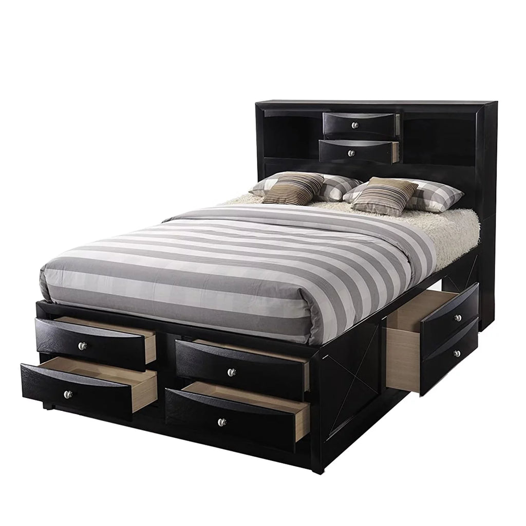 Black 8 Drawer Full Size Storage Bed with Bookcase Headboard D719518
