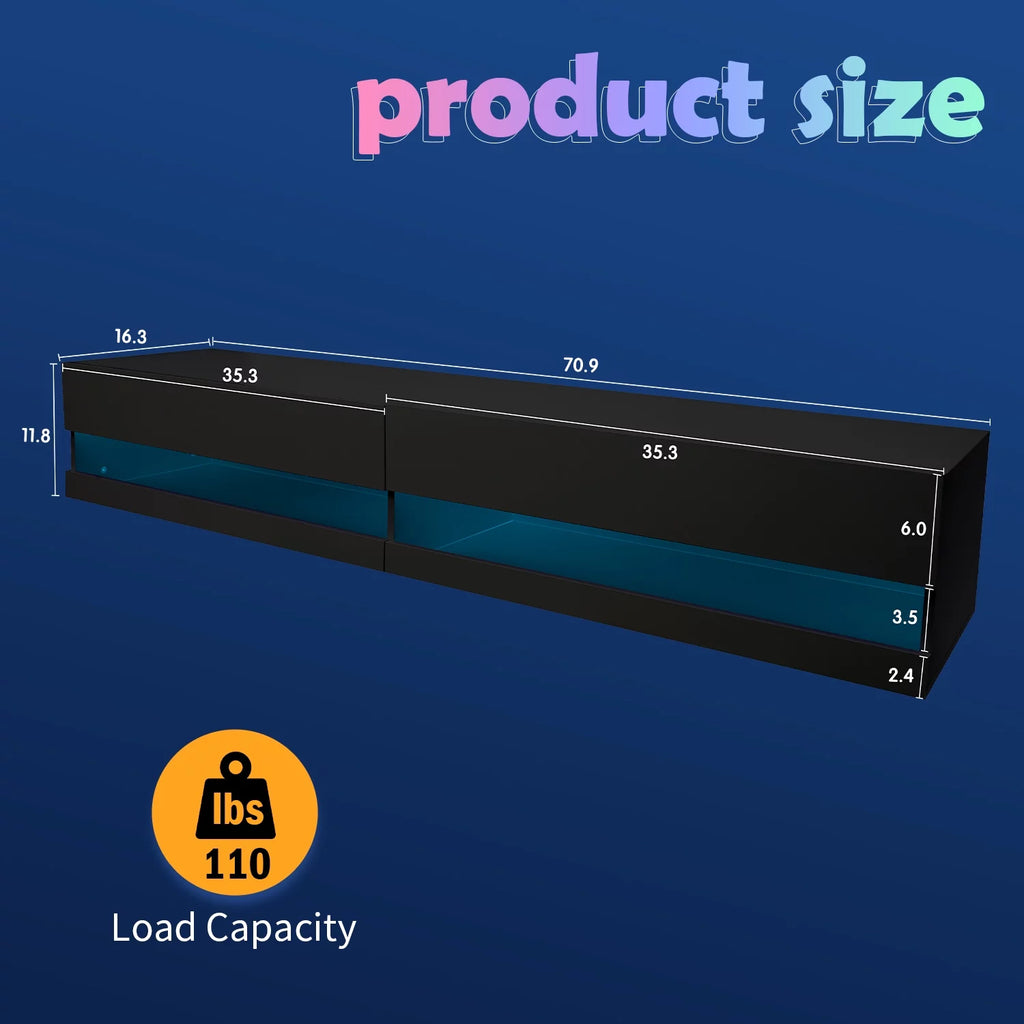 Black Wall Mounted Floating TV Stand up to 80 inch D67141
