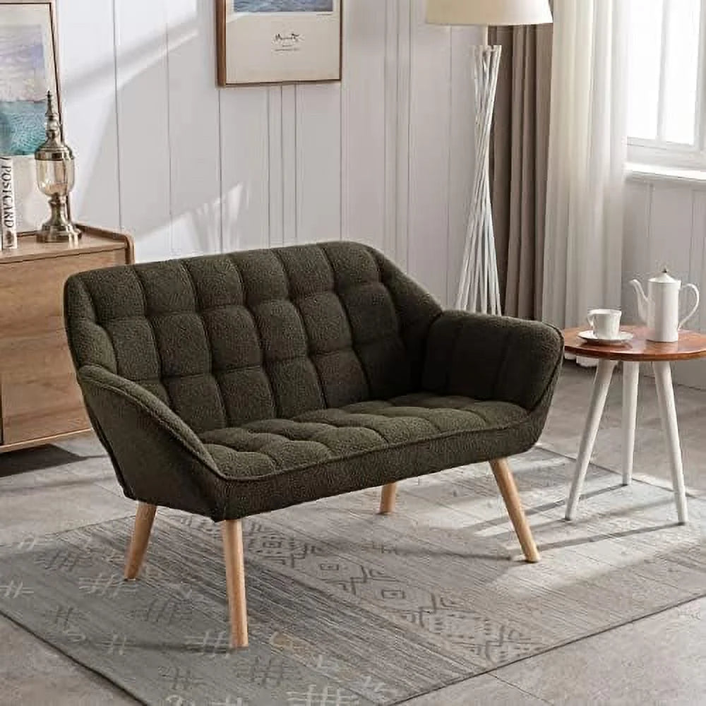 48" Small Fluffy Loveseat Sofa with Wood Legs I65238