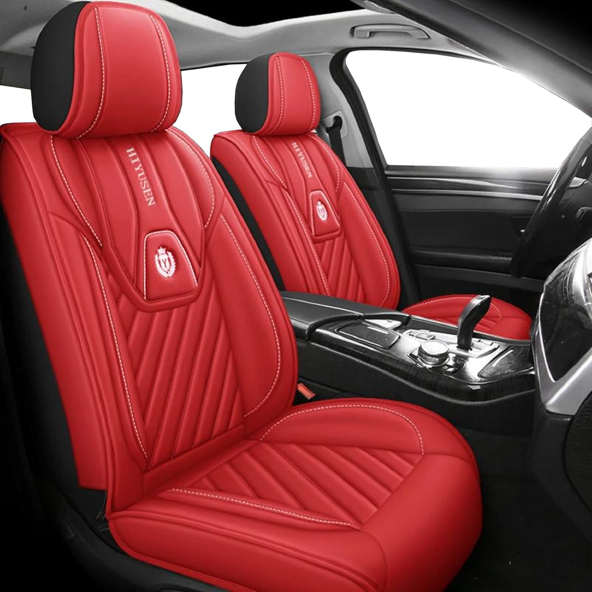 Black 5 Seats Universal Leather Car Seat Covers Full Set P103