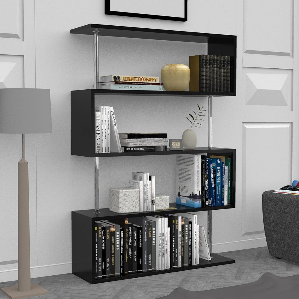 White 4-Shelves Metal Wood Bookcase P938850