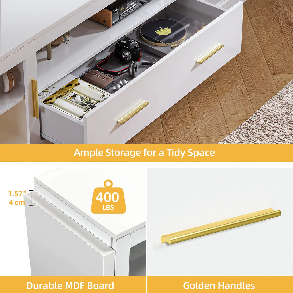 70" LED TV Stand with Power Outlets White & Gold J289