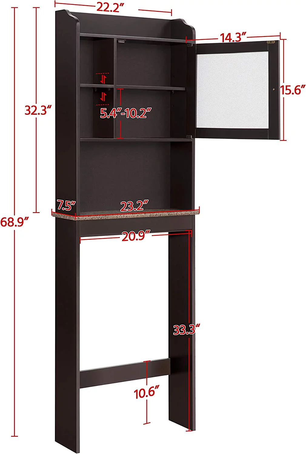 Espresso Freestanding Bathroom Cabinet with Glass Door M929