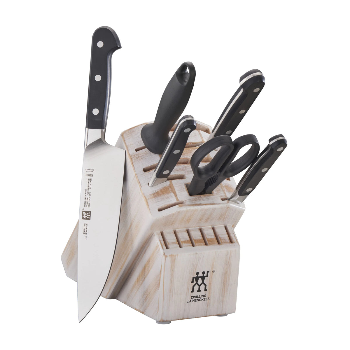 7pc Knife Set in White Rustic Rubberwood Block J679