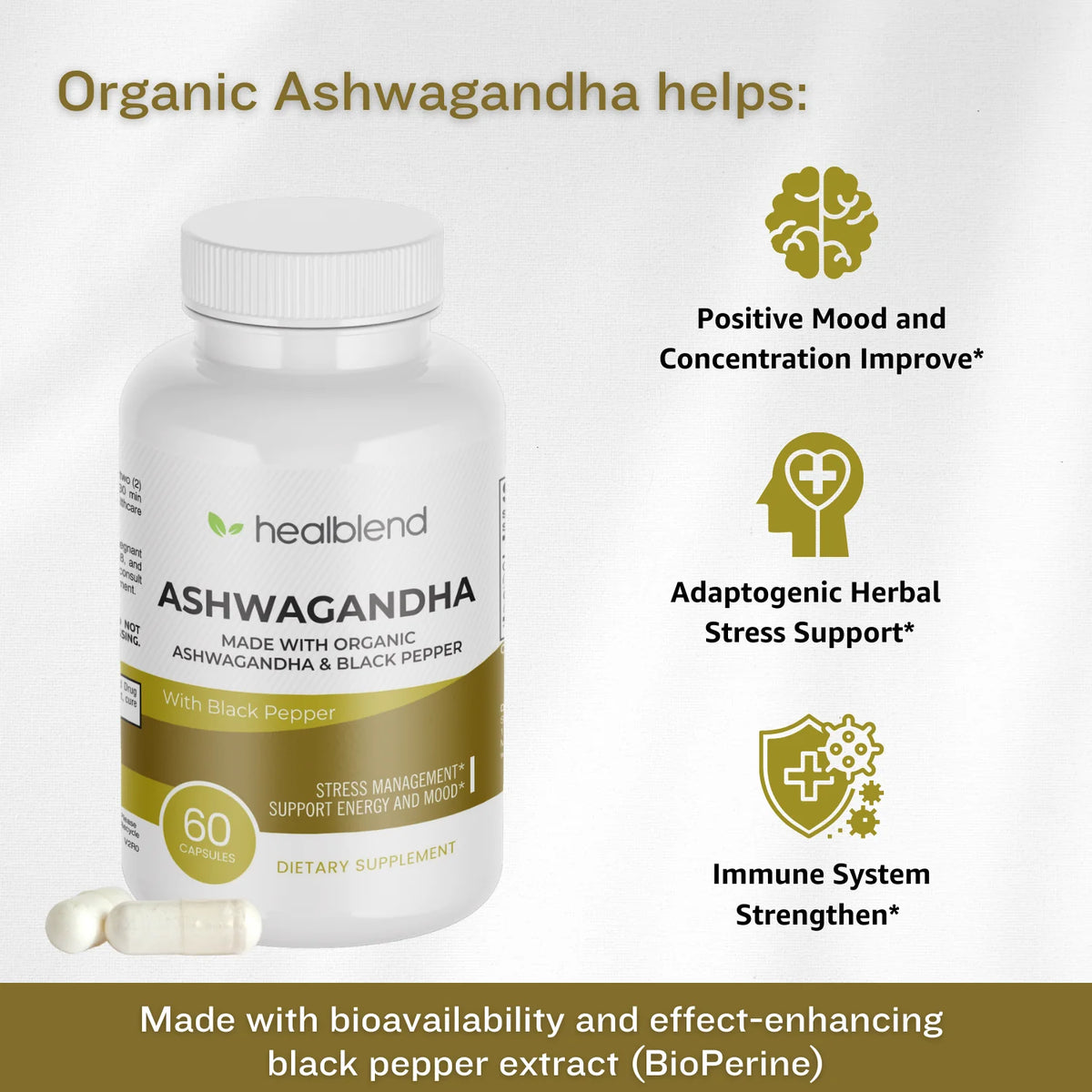 Organic Ashwagandha Supplement 1300mg with Black Pepper Extract T414427