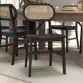 Set of 2 Cane Rattan Dining Chairs with Solid Wood Frames O149