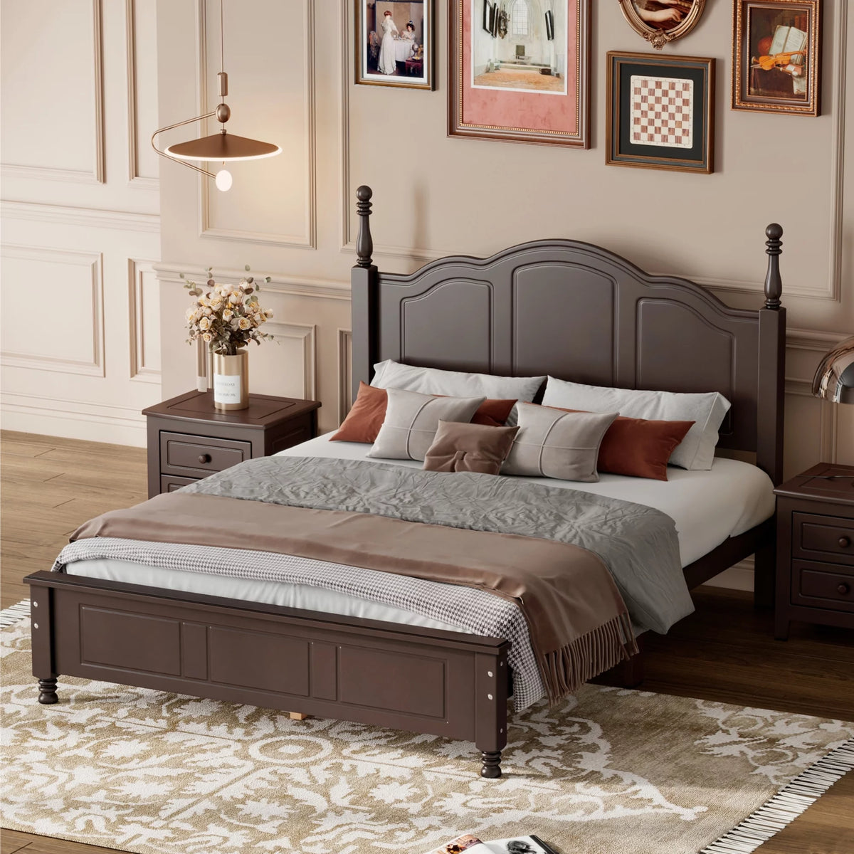 Full Size Wooden Platform Bed Frame with Slat Support J906847