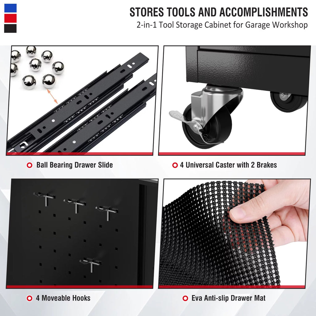 Black 5 Drawer Tool Storage Cabinet with Wheels and Lock U699