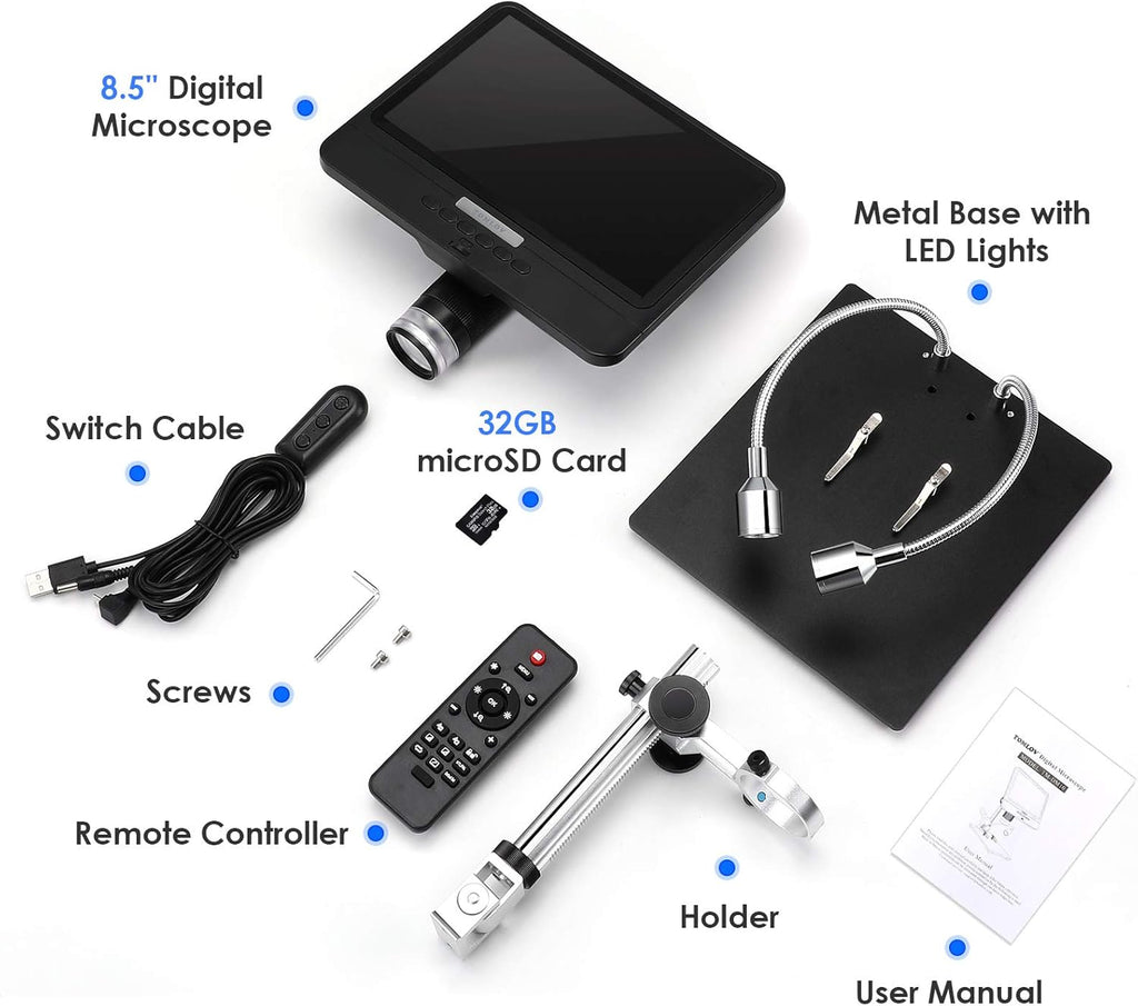 8.5'' Digital Microscope 50X-1300X UHD Video Microscope with 12MP Camera Sensor V6244